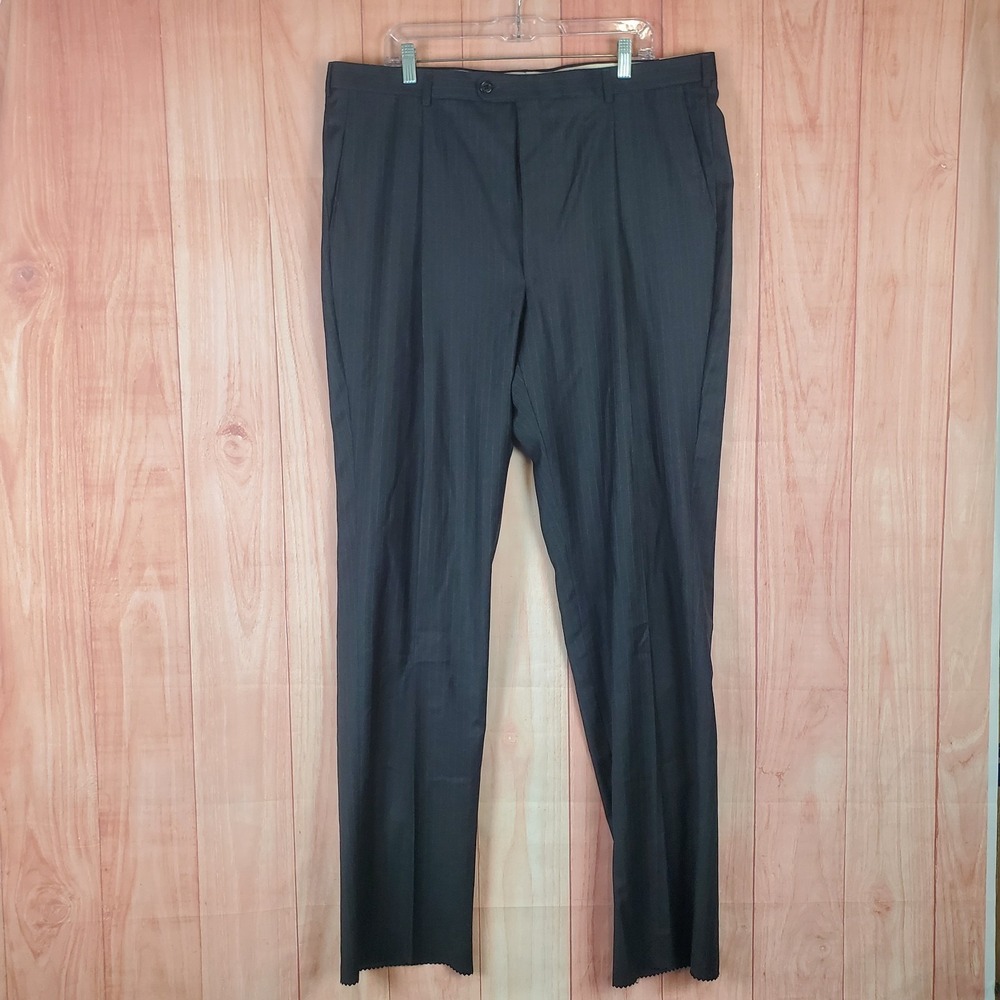 Hickey Freeman Mens Dress Pants 38 Black Wool Slash Pockets Regular Fit Zip Fly
